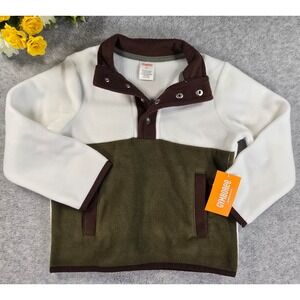Gymboree NWT Colorblock Half Button Fleece Pullover Green White 2T Cozy Nature